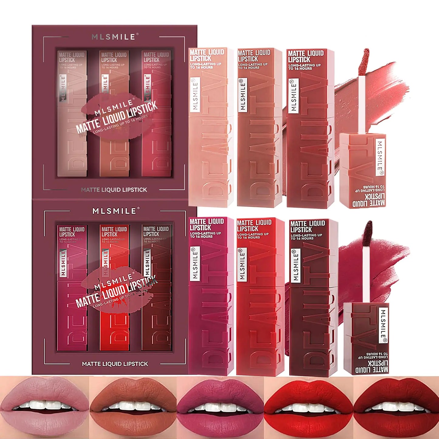 6 Colors Matte Liquid Lipstick Set Velvet Smooth Nude Lip Gloss Waterproof Moisturizing Long Lasting Highly Pigmented Matte Lip Stain Makeup Gift Kit for Women